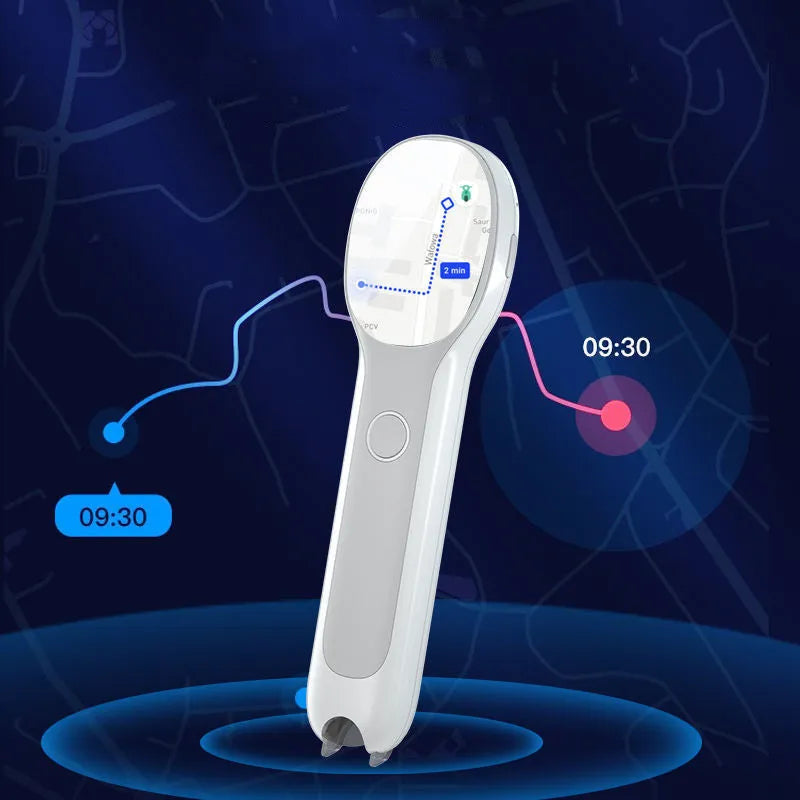 White universal reading pen for English language learning and translation, shown with USB charging cable.
