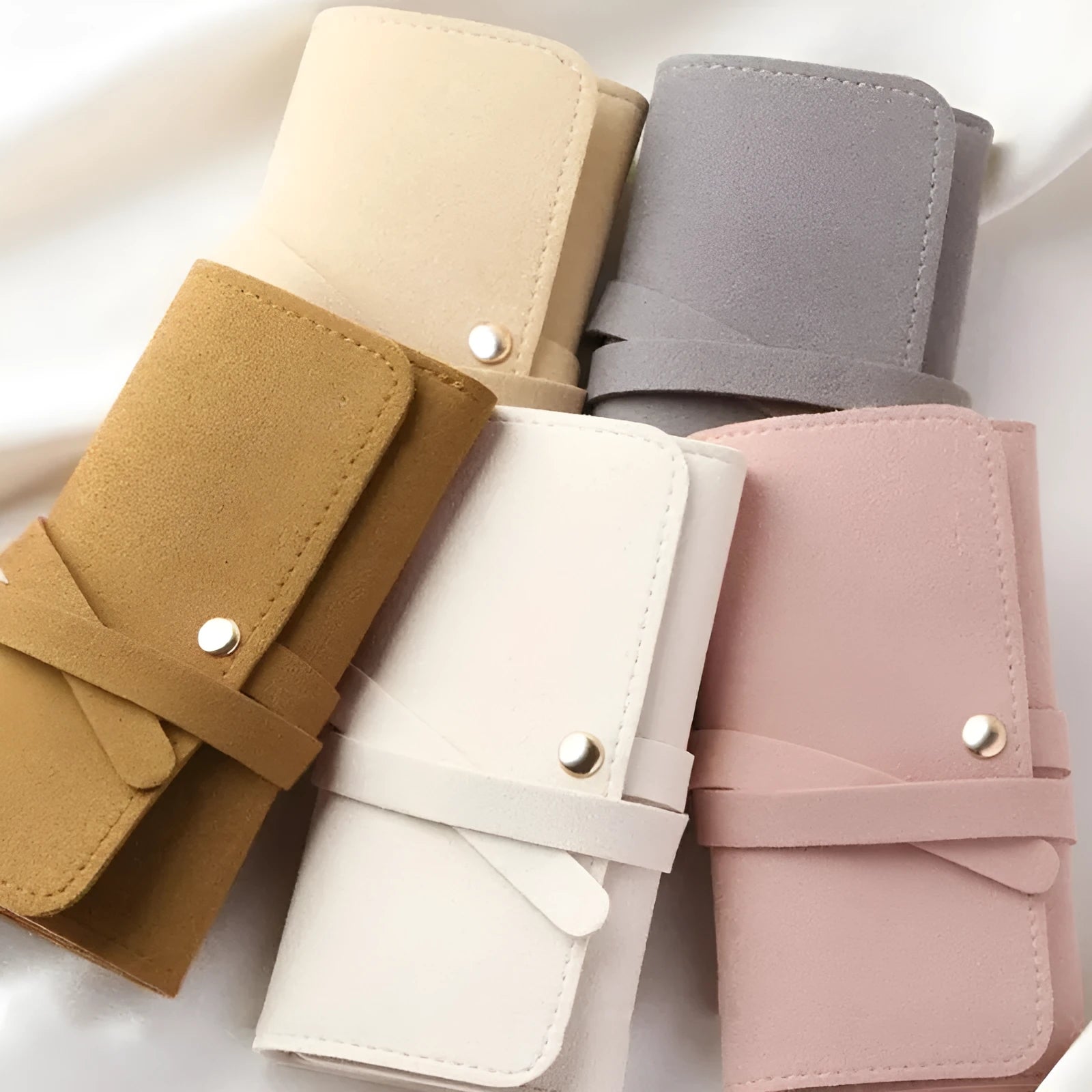 Soft microfiber and PU leather jewellery storage bag pouches in solid colours, 12x12cm