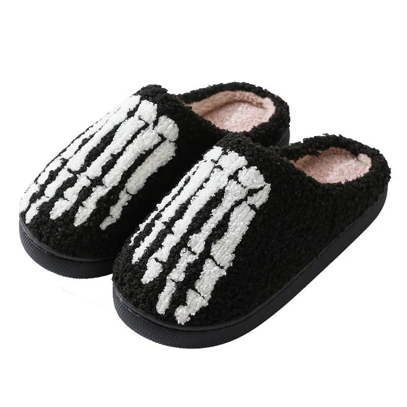 Halloween cartoon ghost hand thermal cotton slippers with suede upper and rubber non-slip sole indoor footwear