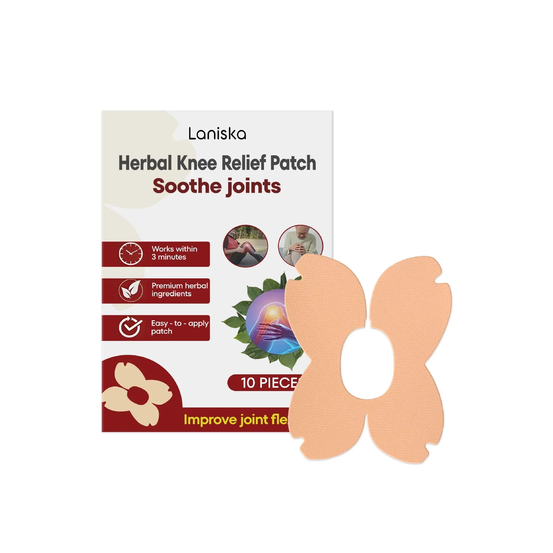 LANISKA herbal moxa leaf and menthol joint care adhesive bandage pack containing 10 pieces.