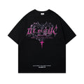Men's retro printed cotton T-shirt with short sleeves and loose fit in white or black colour options