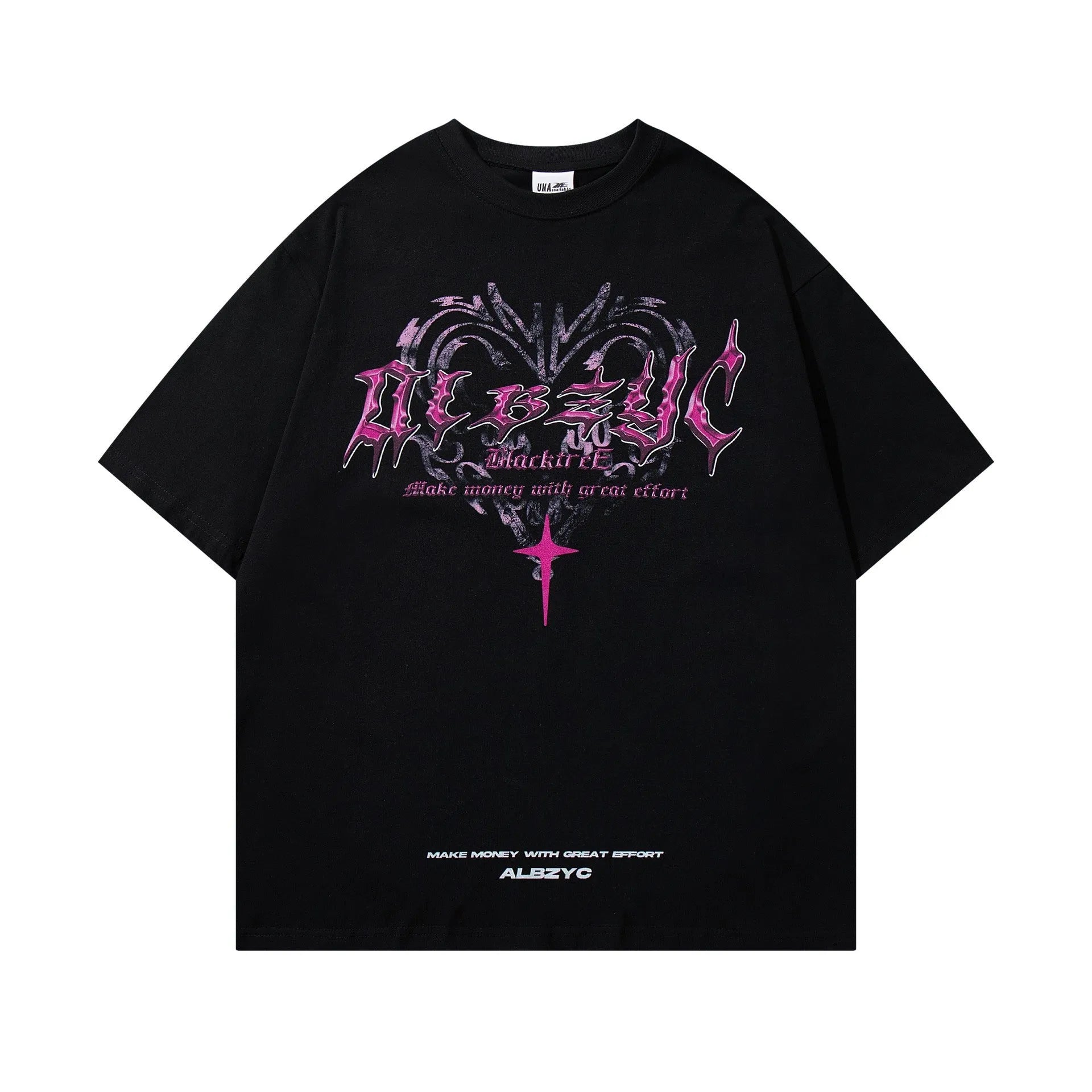 Men's retro printed cotton T-shirt with short sleeves and loose fit in white or black colour options