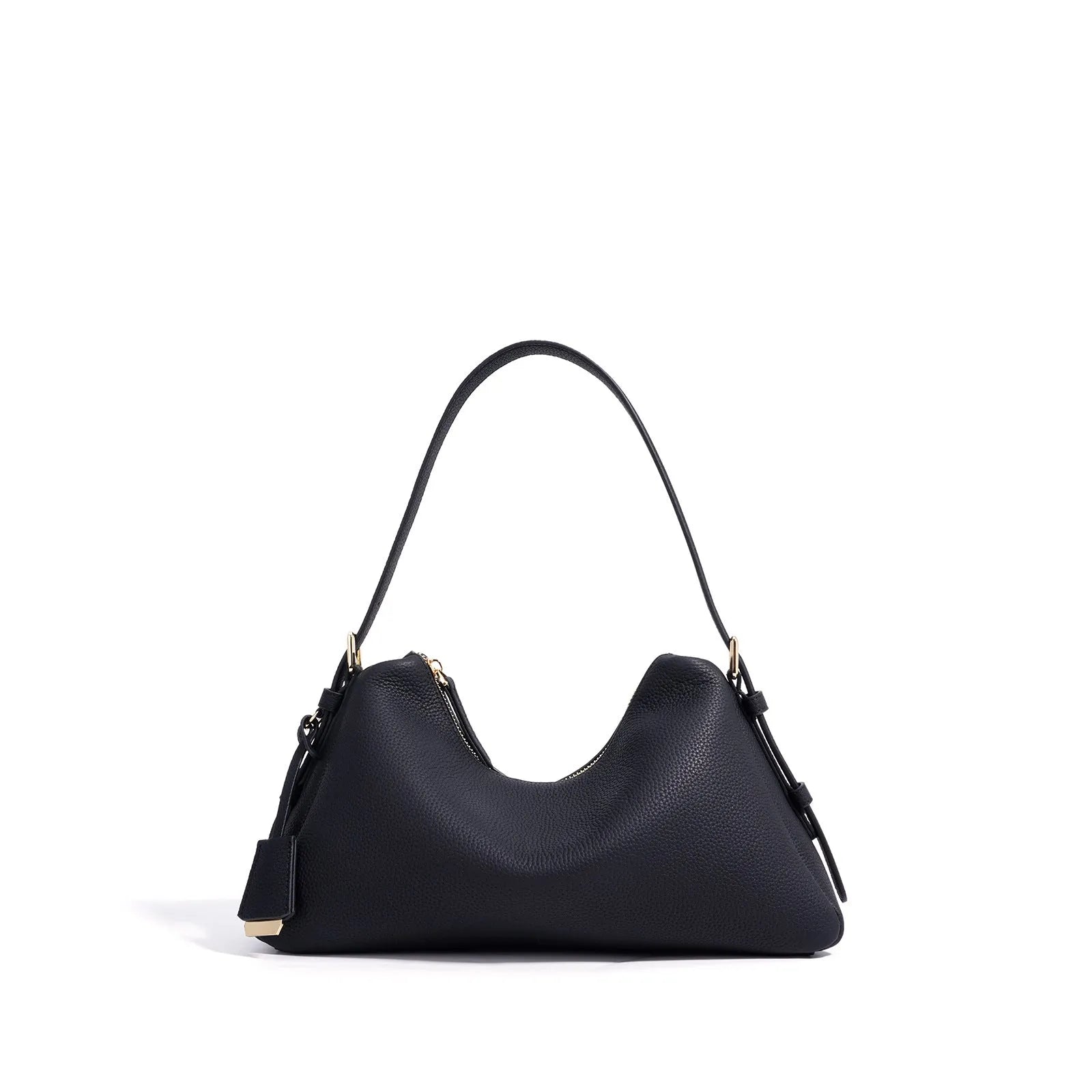 First layer cowhide leather pillow shape handbag in elephant gray with shoulder strap and open outer pocket