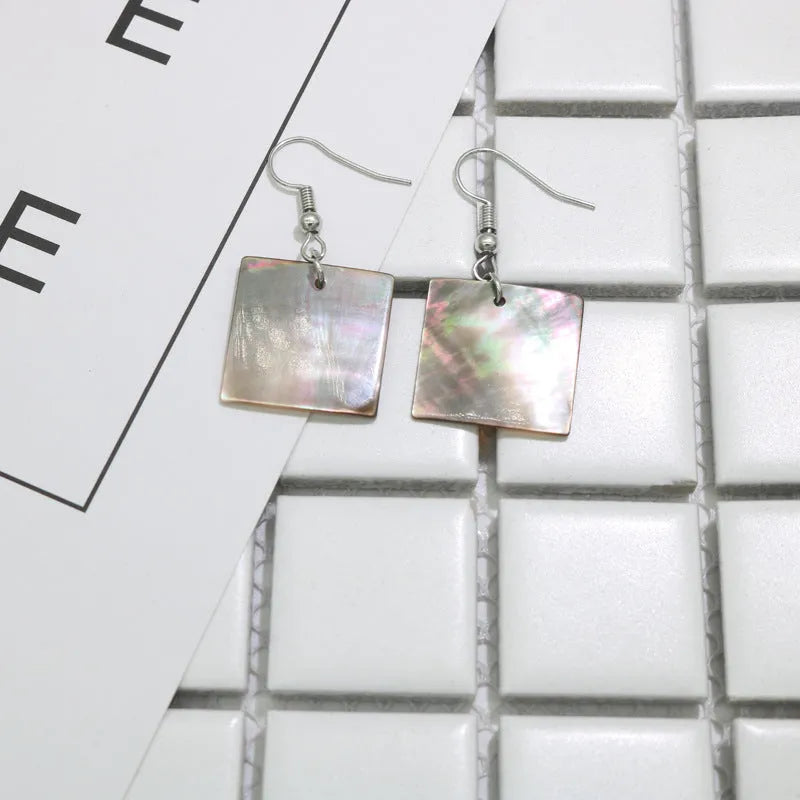 Shell earrings with geometric square panther and rectangular shell designs
