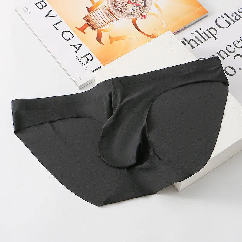 Ice silk seamless men's briefs with separate pouch compartment in multiple colour options