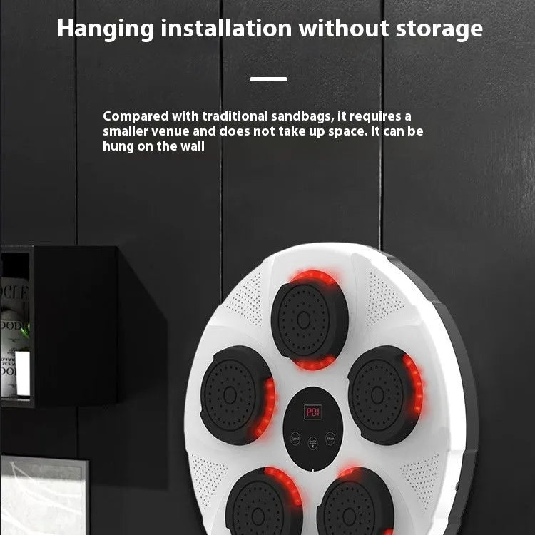 Wall-mounted smart boxing trainer sandbag on a solid wall, showing strike target surface.