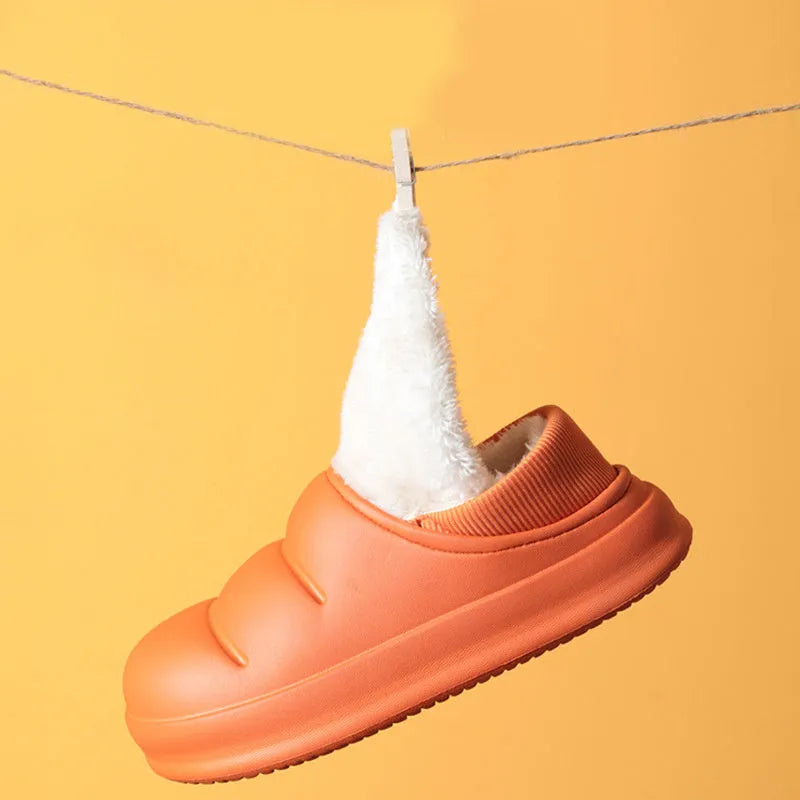 Waterproof EVA couple slippers in multiple colours with a non-slip sole and plush lining for winter.
