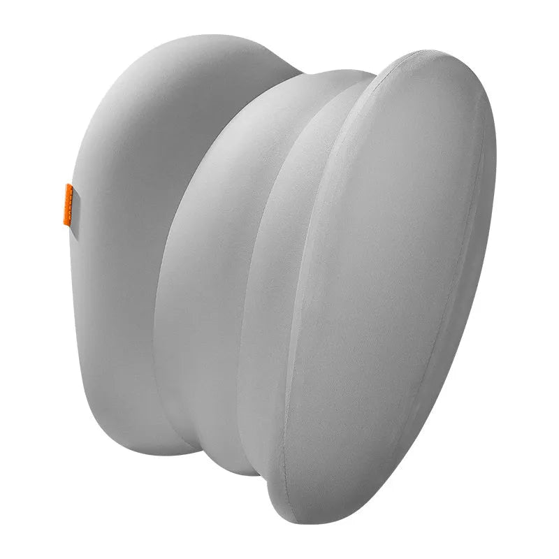 Grey and orange head restraint and waist pillow set for suspension bin car driver comfort