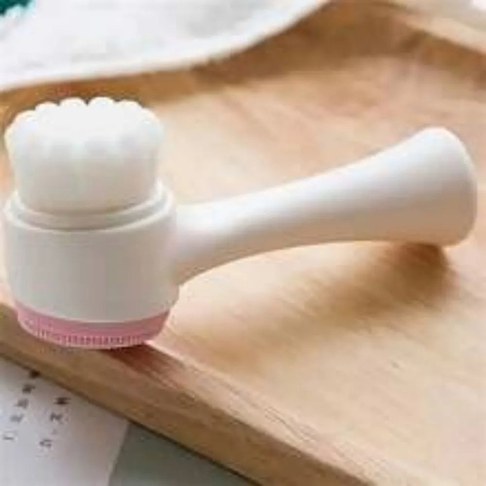 Blue nylon pet paw brush grooming tool for dogs and cats on white background