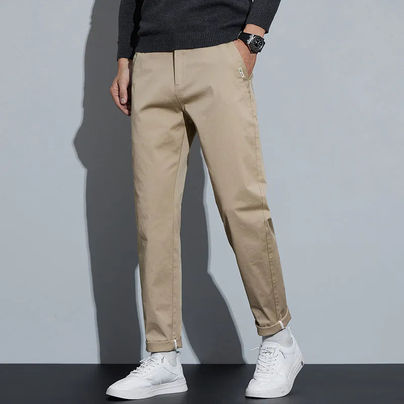 Combed cotton light business casual trousers for men in dark gray, mid-waist style