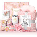 White plastic aromatherapy bath gift set box with candles and soap, measuring 27x23x13cm.