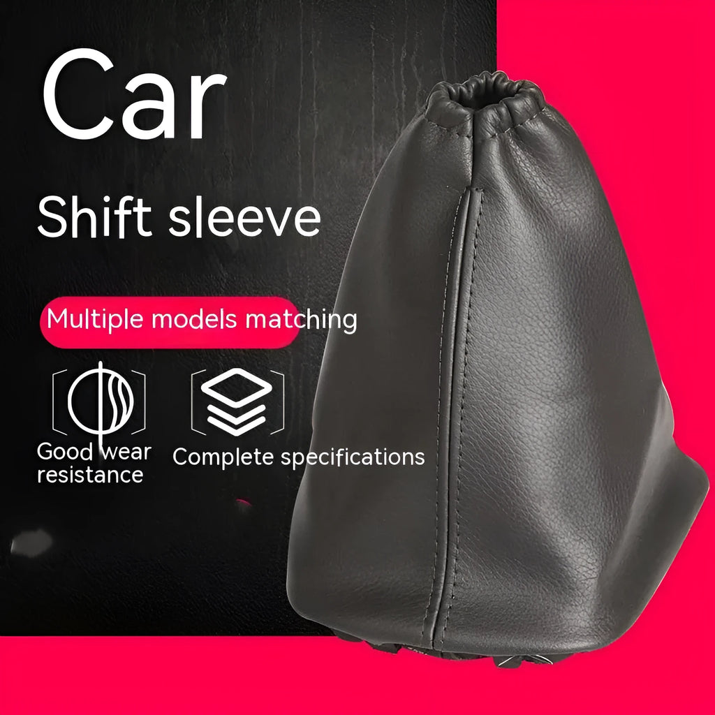 Black leather car shift lever dust cover showing 15.2cm dimensions for Corolla gear selector protection
