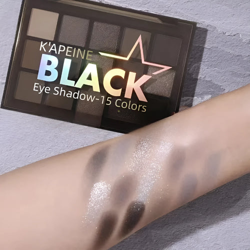 15 colour matte eyeshadow palette with grey, black and brown shades for smoky eye makeup