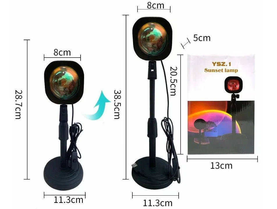 Red rainbow sunset projection lamp with USB cable and push button control