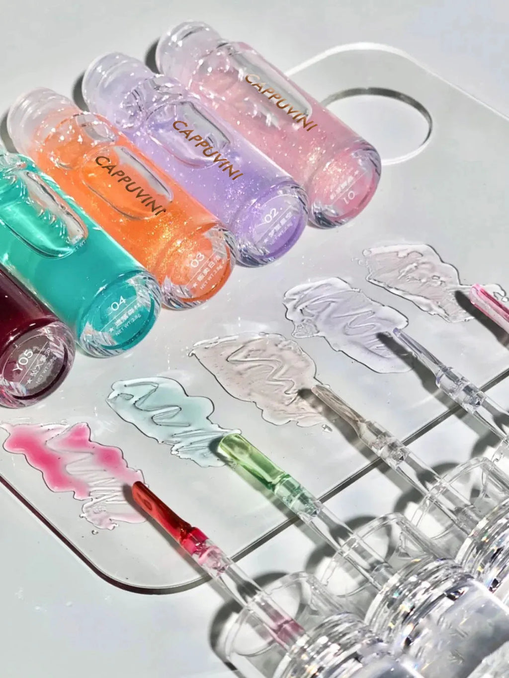 Water light lip gloss transparent moisturising lip balm five colour options including Crossing The Cloud and Dream Starry Sky