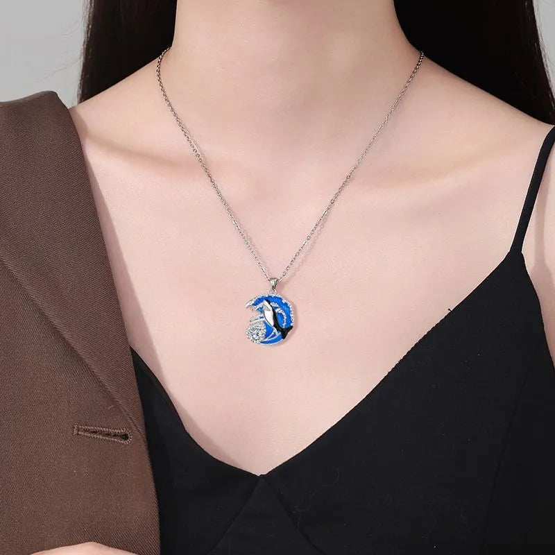 Women's shark necklace with copper pendant and cross chain style, adjustable 41-50cm length