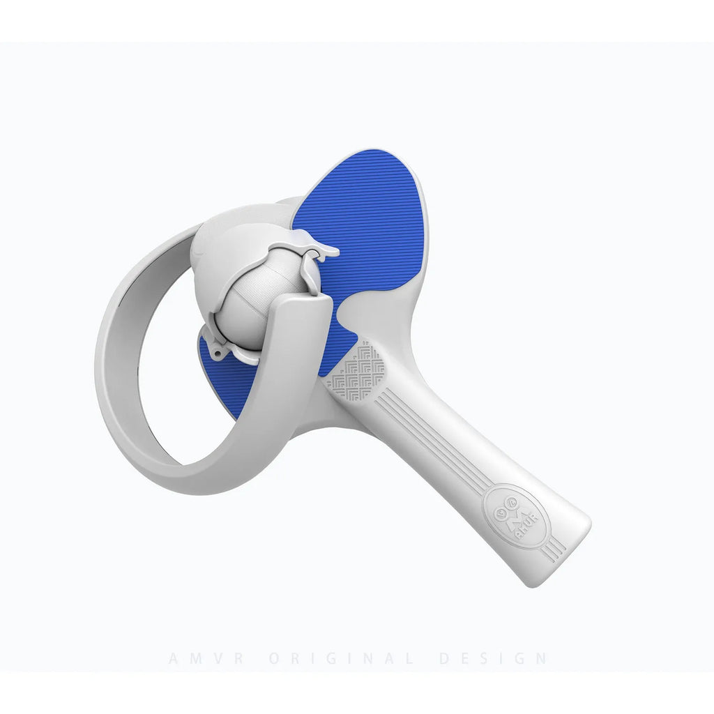 Red and blue plastic silicone table tennis racket hand grip for PICO 4 VR controllers.