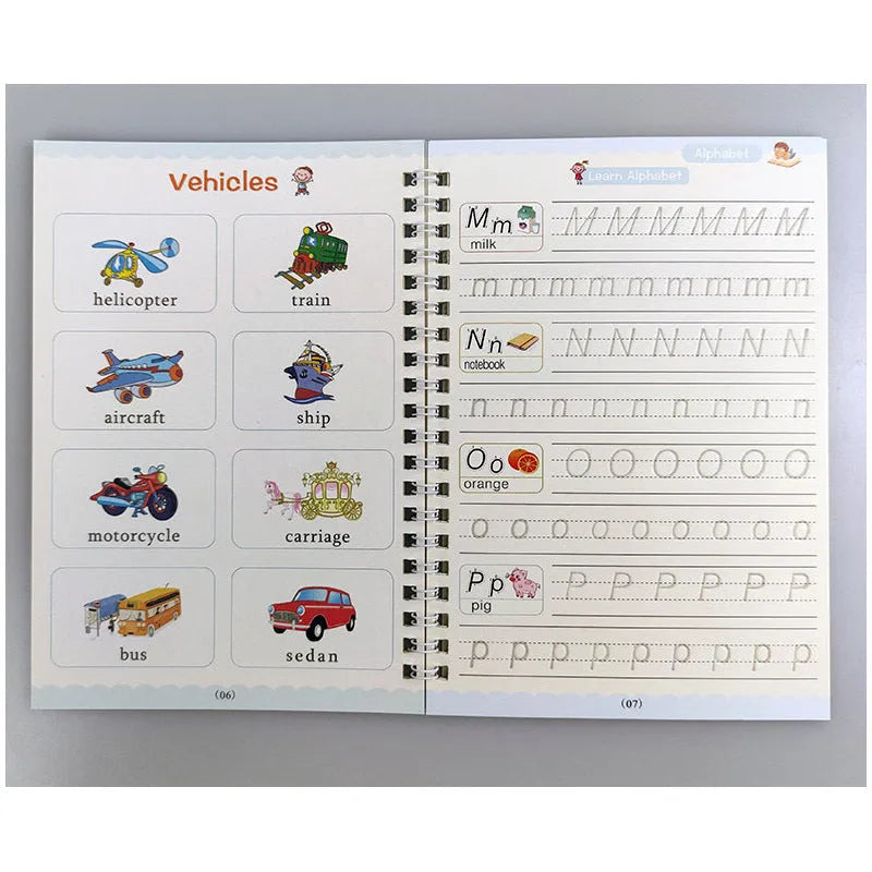 Four magic stylus clean writing practice books with slot design in white, grey and black colours