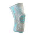 Cotton mountaineering knee cover in green, shown on a knee, with blue and yellow options available.