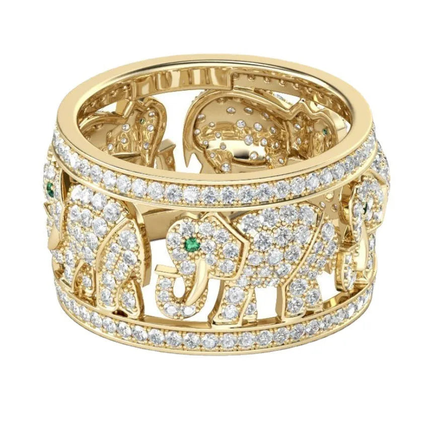 Diamond elephant fashion ring in alloy with electroplating, showing creative design and available in sizes 6-10