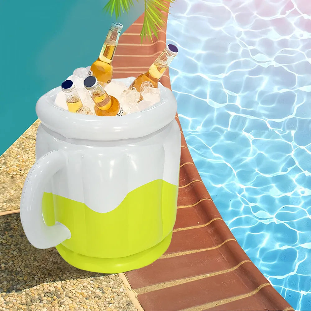 Inflatable ice bar with cup holders and yellow ice bucket for party drink service