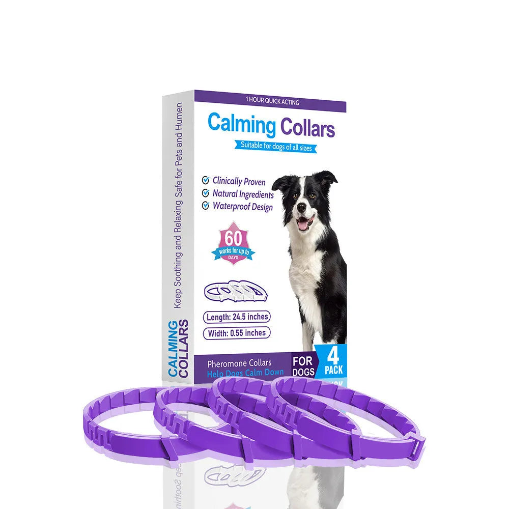 Four dog anxiety relief collars in different colours with 62cm length and Chinese style patterns