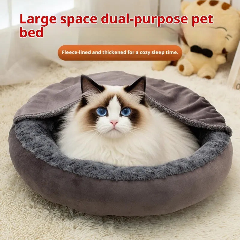Round dark gray thickened flannel cat bed cushion mat in 50cm diameter size