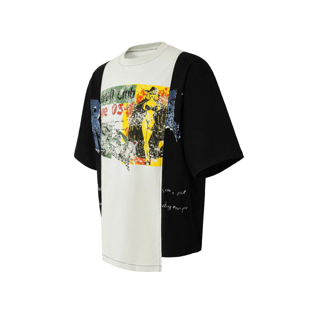 Men's black and white deconstruction print loose fit T-shirt on hanger