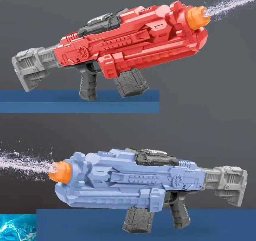 Electric automatic suction water gun with 4000ml red backpack on display