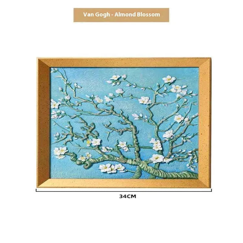 DIY oil painting kit showing Van Gogh's Starry Night reproduction on canvas with acrylic paints and wooden frame
