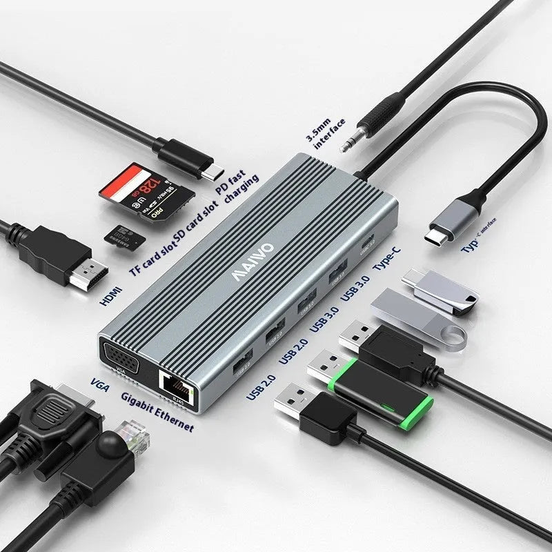 Aluminium alloy Steam Deck six-in-one docking station with 15cm cable, showing HDMI and Ethernet ports.