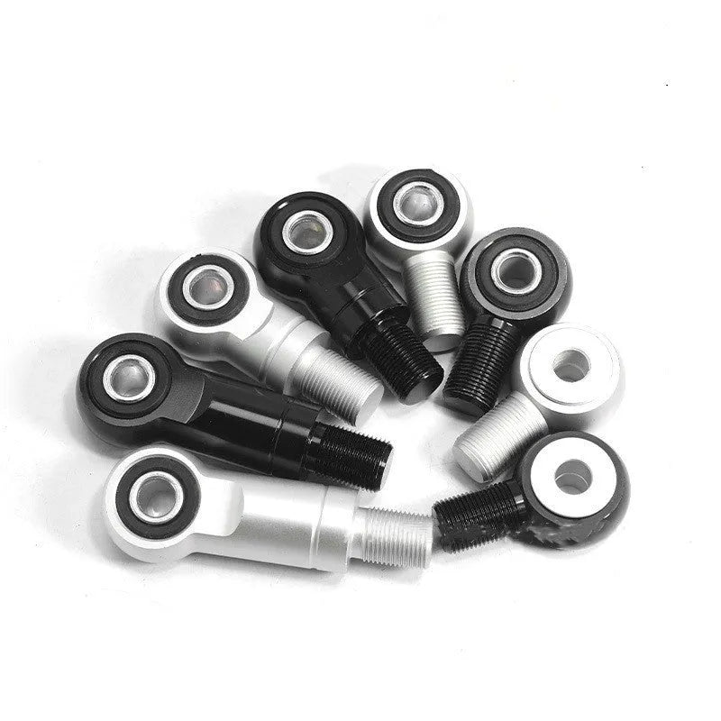 Aluminium motorcycle shock conversion round head in 16mm size shown in black and silver finishes