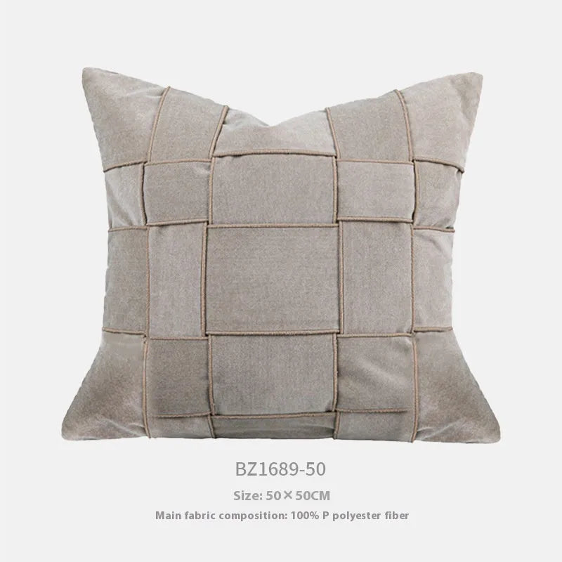 Chenille woven 50x50cm square cushion in beige colour with textured surface