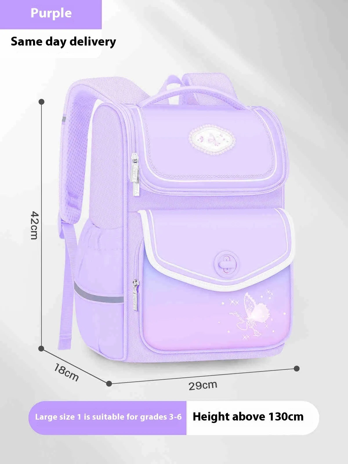 Pink girls' schoolbag for primary school years 1-6 with large capacity and waterproof Oxford cloth.