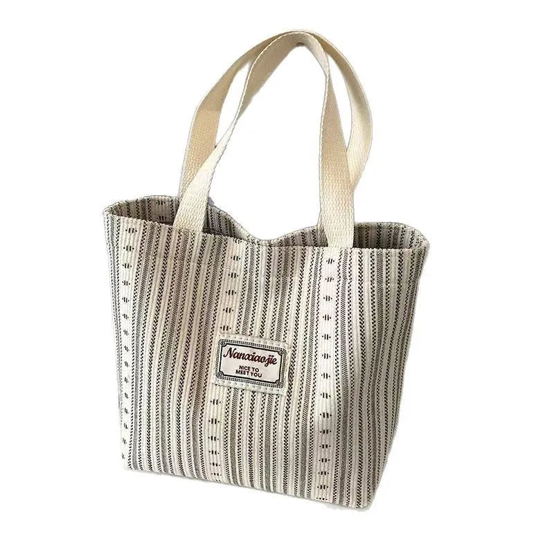 Japanese style corduroy handbag in dark brown colour with large capacity design