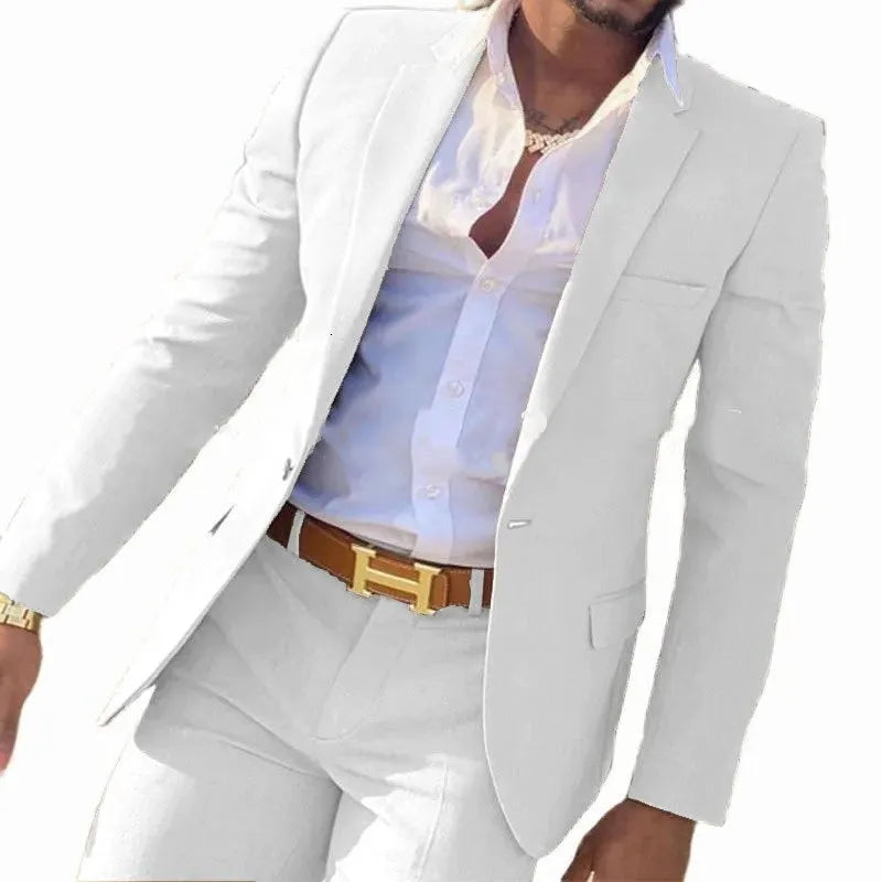 Men's two-piece cotton suit in multiple colours with jacket and trousers for formal occasions