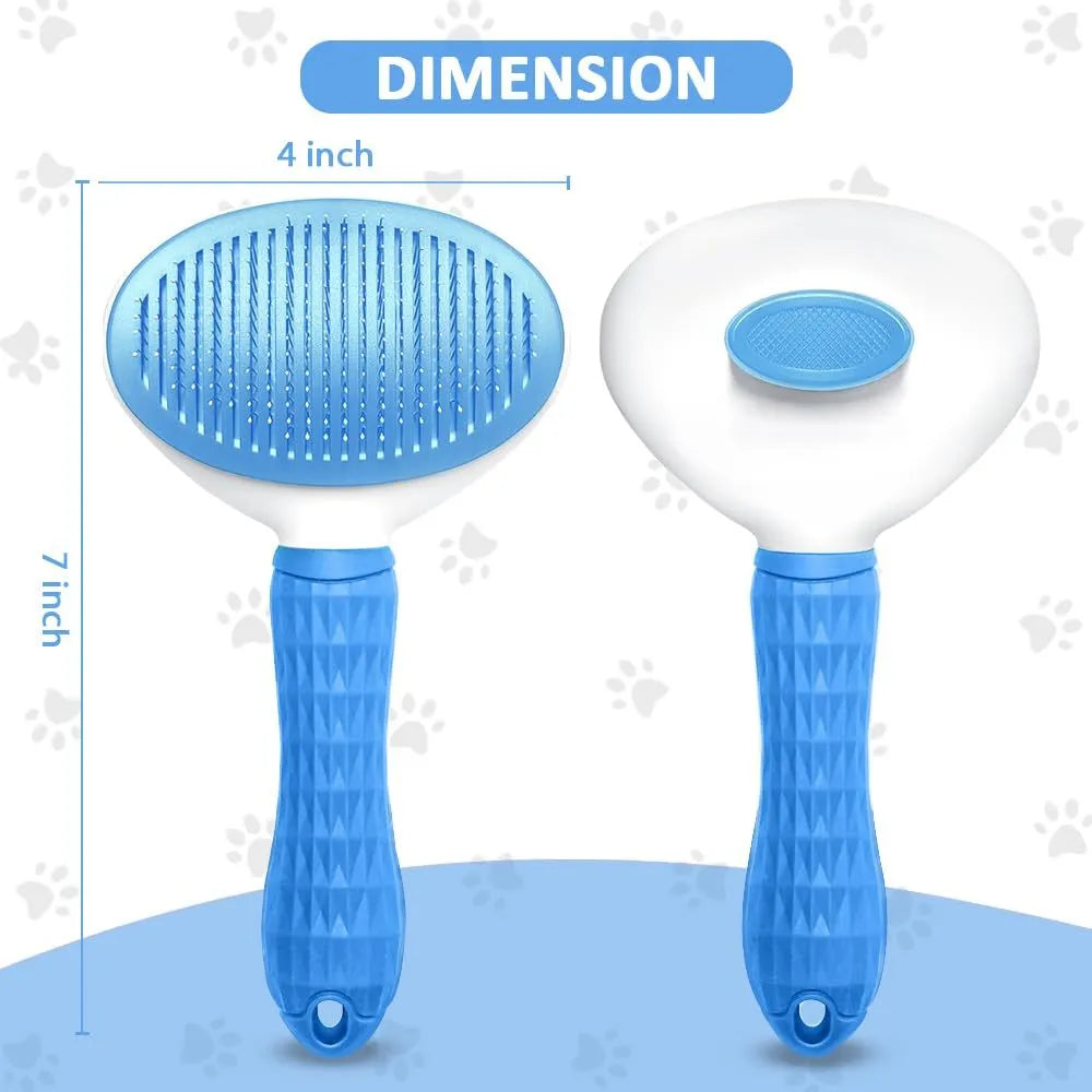 Cat brush with release button in blue, grey, or pink colour for pet hair removal