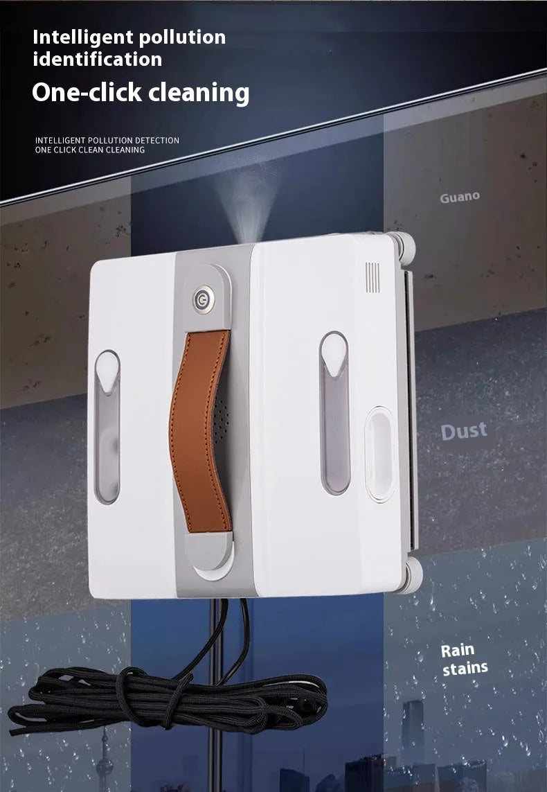 White electric window cleaning robot for high-rise automated glass washing with app control