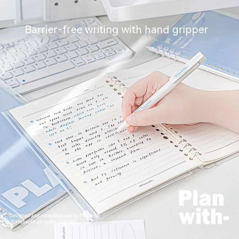 A5 blue and white PVC spiral notebook organiser with can store for loose papers