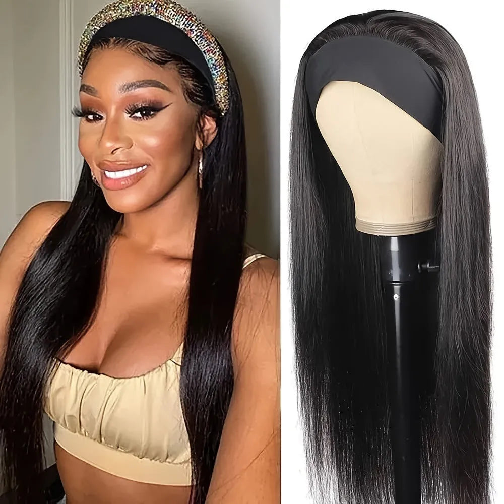 Headband wig in black straight, black curly or wine red with high temperature fibre