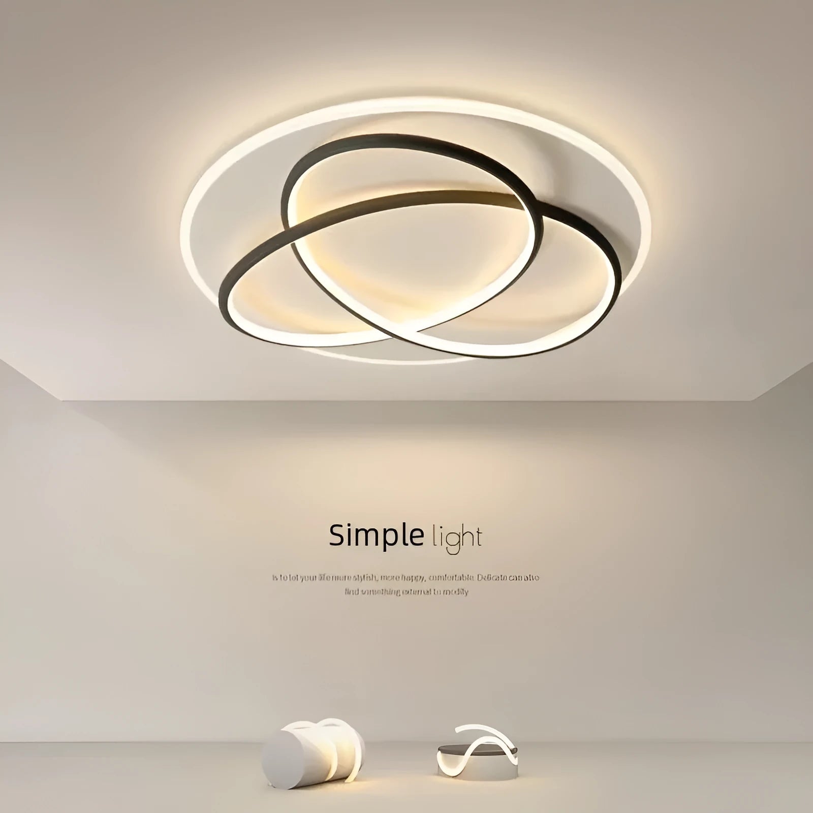 Clover LED ceiling lamp 61W 50cm black finish with warm white light in a modern living room