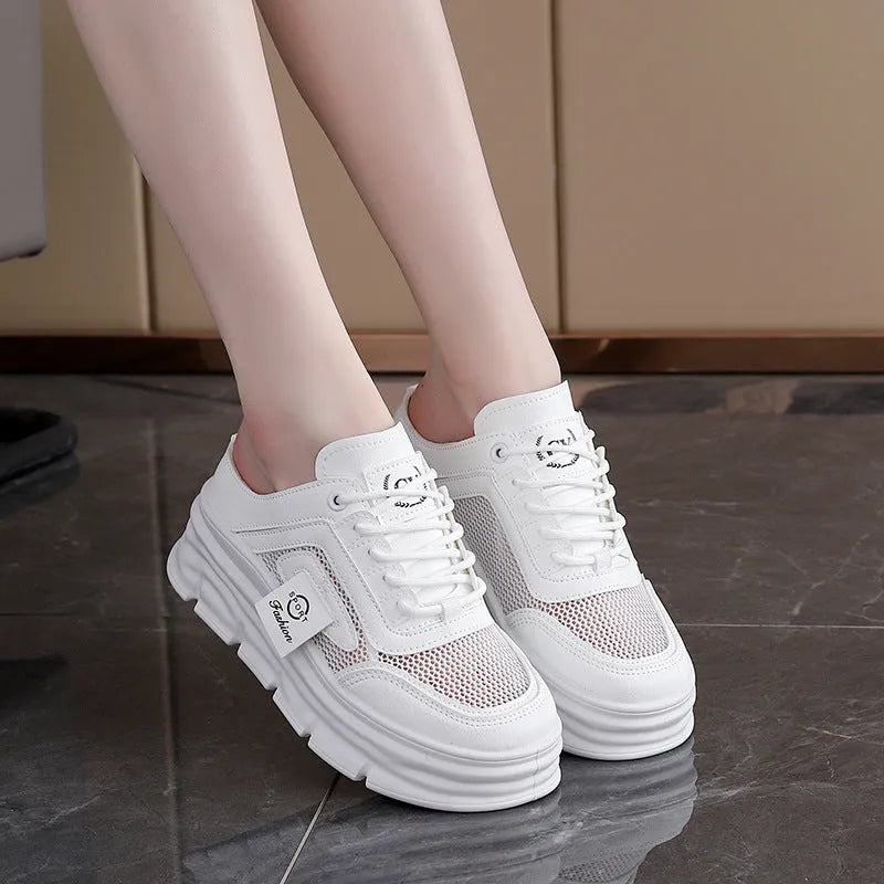 Women's mesh half slippers with height increasing insole in black, khaki or white colours