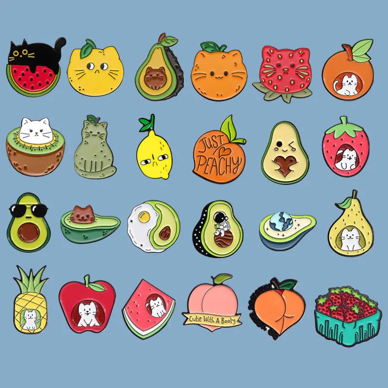 Colourful cartoon fruit letter brooch made from zinc alloy metal