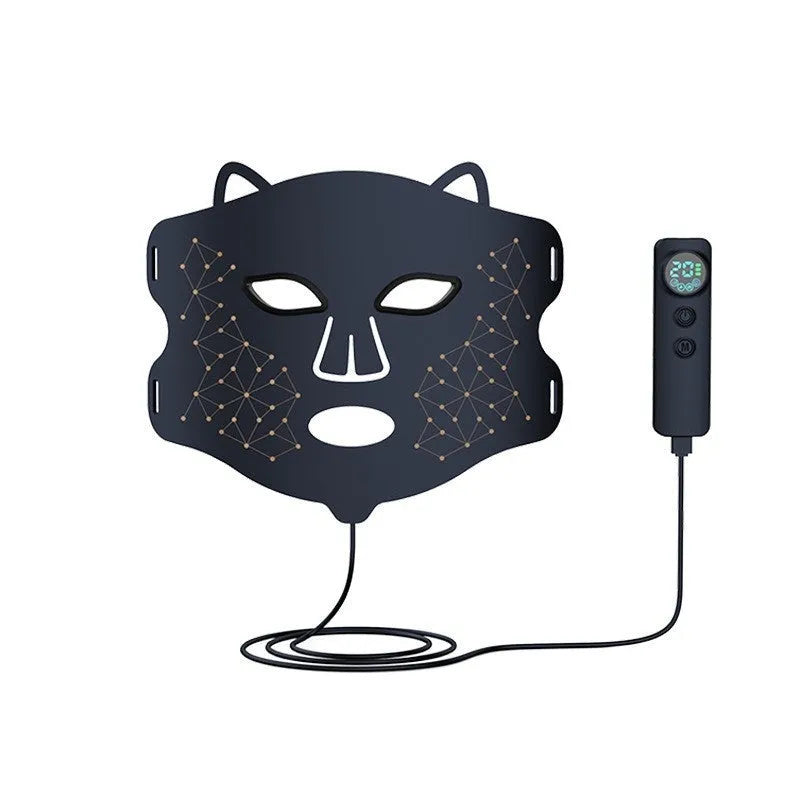 Black LED photon therapy face mask with neck treatment capability and adjustable settings