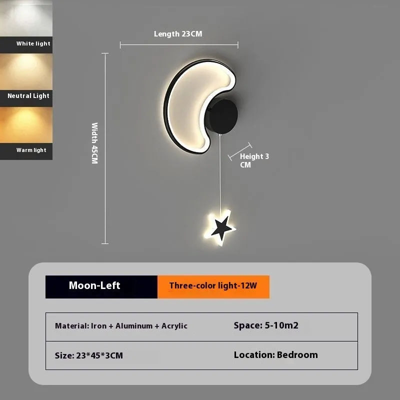 Children's cloud and star themed LED bedside wall lamp in black or white.
