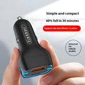QC3.0 fast car charger with PD USB output, black plastic and metal design, for cigarette lighter socket