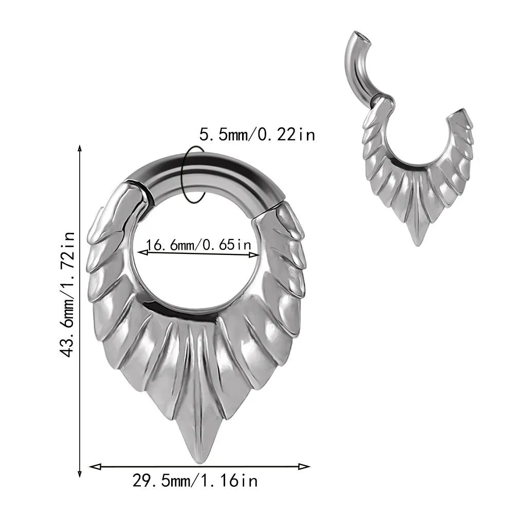 Stainless steel drop-shaped auricle ear extenders with round hanging egg and totem detailing