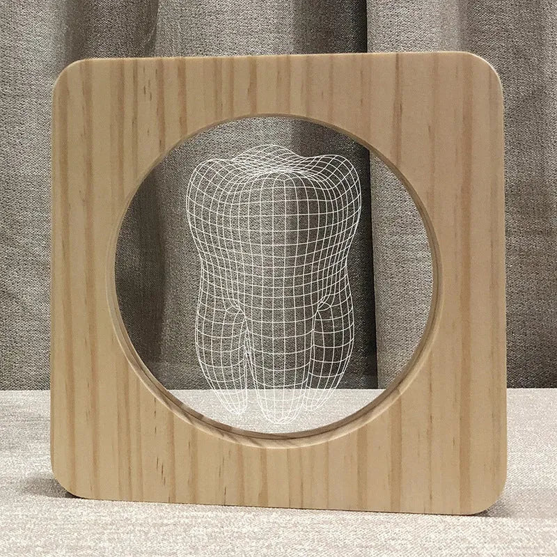 Tooth shaped wooden colour acrylic night lamp with USB cable, 190mm size