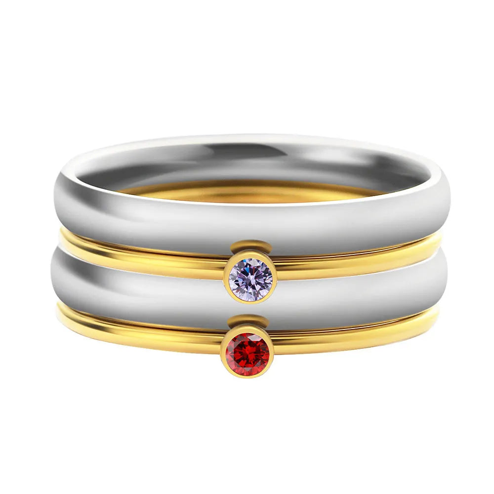 December birthstone geometric engraved ring in titanium steel with electroplated finish
