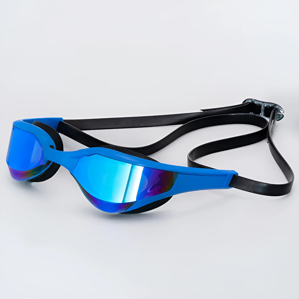 Racing HD anti-fog swimming glasses with silicone rubber seal and polycarbonate lenses in multiple colour options